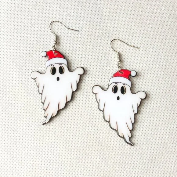 Santa Ghost Earrings, Spooky Christmas Ghost Earrings, Ladies Fashion Earrings - Picture 5 of 6